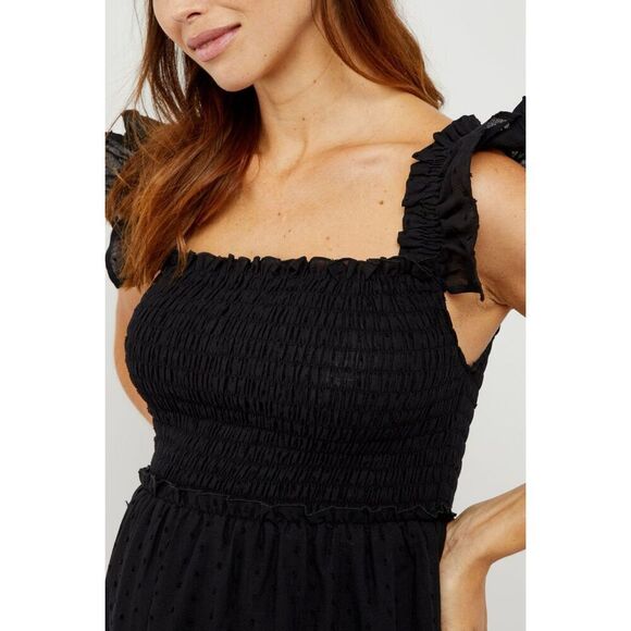 Pietro Brunelli Chloe Ruffle Sleeve Smocked Maternity Dress Black Size Small - Picture 2 of 11